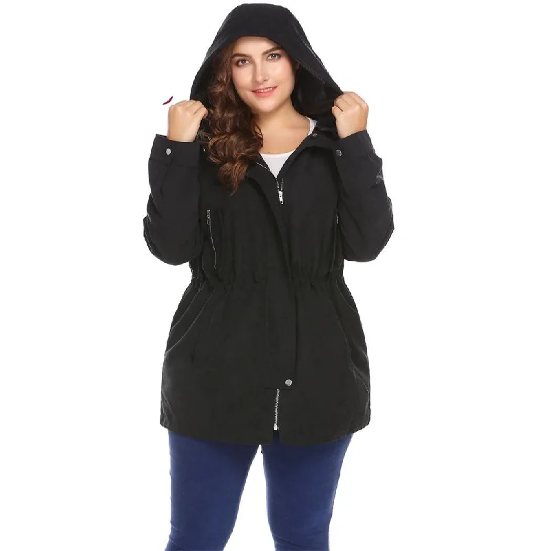Elegant evening wear for special events   ANALUKE Zip-up Solid Large Outerwear Trench Coat