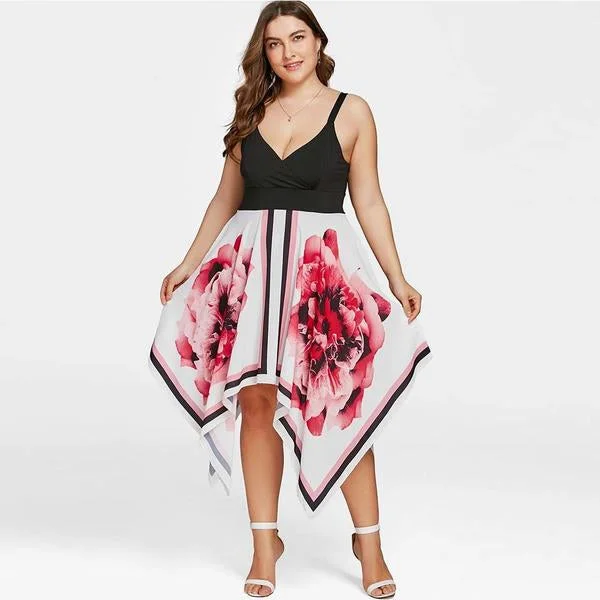 Step up your style with trendy women’s clothing   ANALUKE Floral Sleeveless Handkerchief Hem Casual Dress