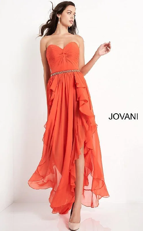 Versatile outfits to transition from day to night   Jovani 04874 High Low Strapless Prom Chiffon Dress
