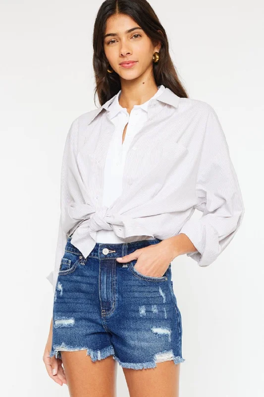   Stylish women’s clothing designed for comfort   Kancan High Rise Frayed Hem Denim Shorts