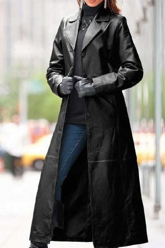   Solid Color Single Breasted On-trend PU Trench Coat