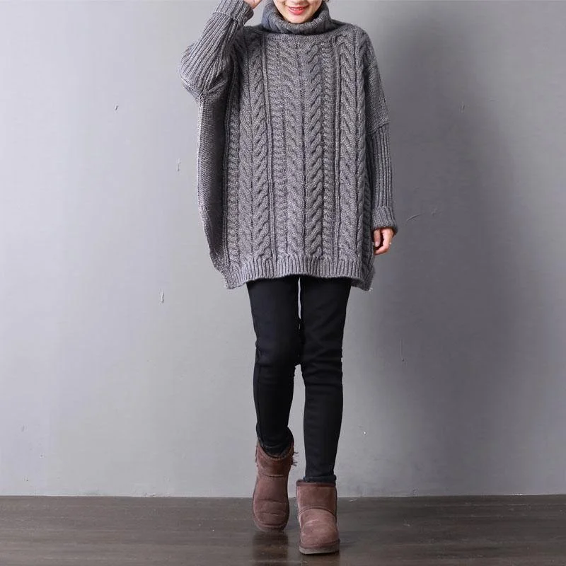 Stylish plus-size clothing for women   2021 Gray Knit Tops Fall Fashion Knit Sweat Tops High Neck Side Open Sweaters
