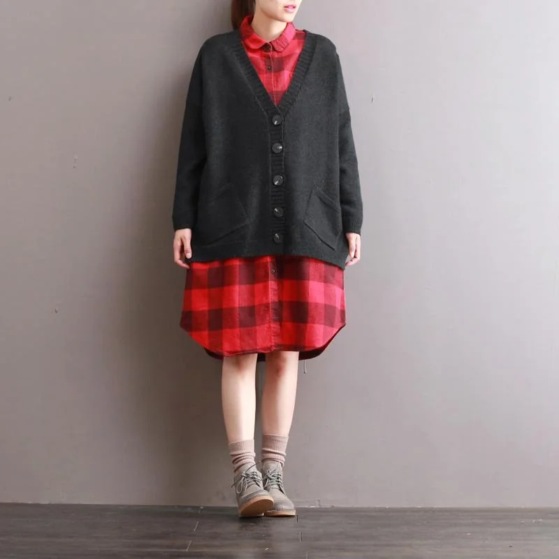 Fashionable clothing to fit every body type   autumn pockets long sleeve sweater oversize v neck solid knit tops