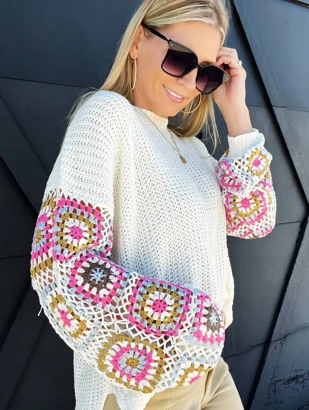 Designer-inspired women’s fashion at affordable prices Crochet Sleeve Sweater In Ivory Designer-inspired women’s fashion at affordable prices Crochet Sleeve Sweater In Ivory