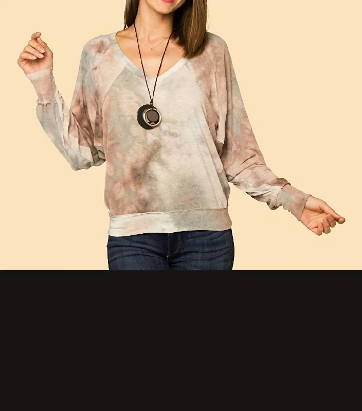 The ultimate destination for women’s clothing   Fawn Tie Dye V Neck Sweater In Mauve/grey