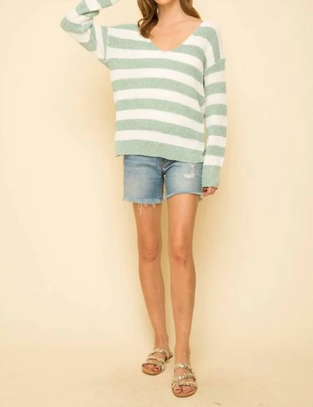 Soft, breathable fabrics for fashionable women   Knotted Back Stripe Sweater In Mint