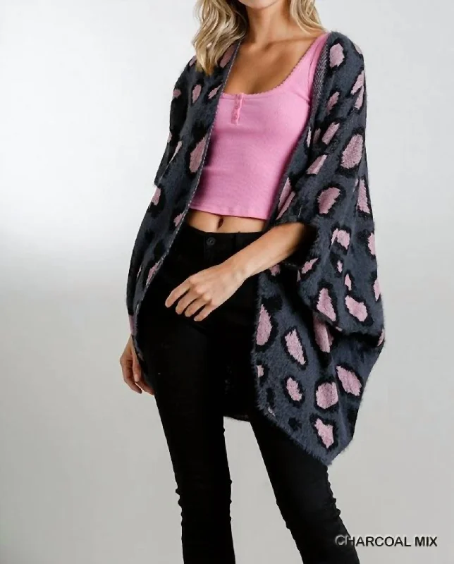Bold and sophisticated looks for every woman   Leopard Short Sweater Kimono In Grey And Pink