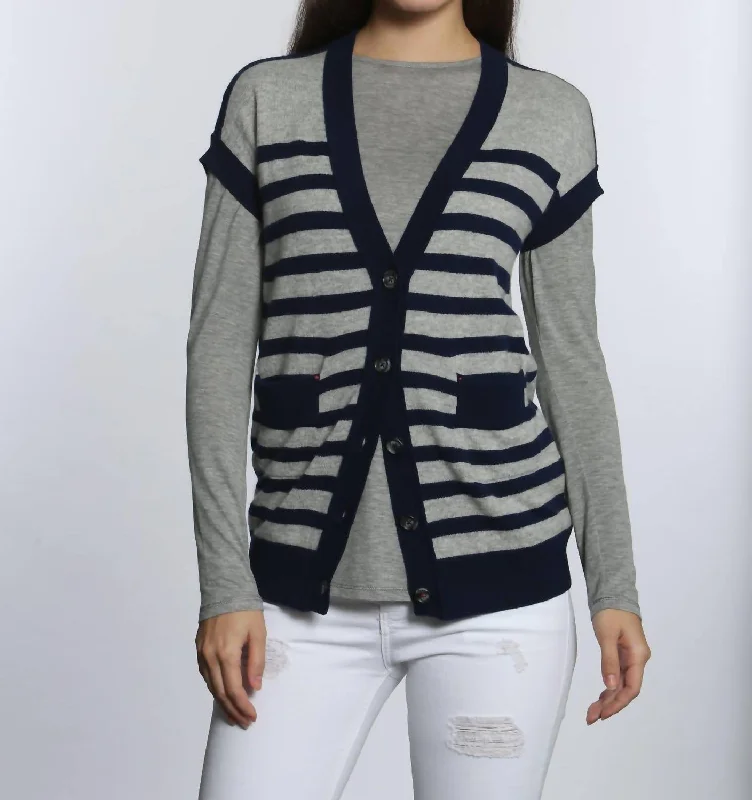 Bold fashion choices for the confident woman   Luxe Striped Cardigan In Grey/navy