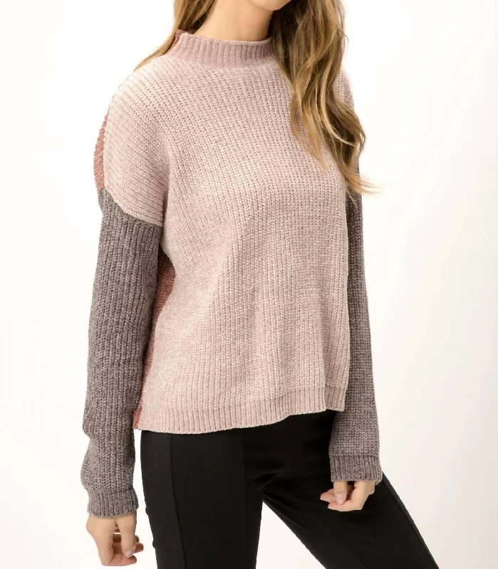 The ultimate guide to stylish women’s fashion   Mock Neck Colorblock Sweater In Rose Grey Mix