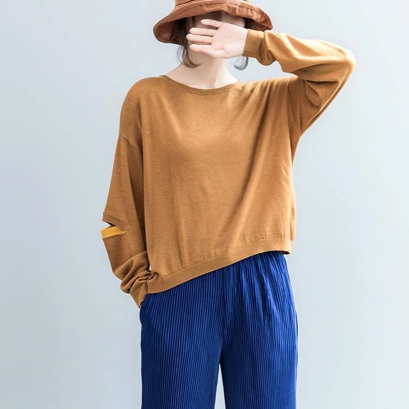 Refresh your wardrobe with high-quality women’s fashion   New yellow cozy sweater Loose fitting o neck knit sweat tops vintage batwing sleeve top