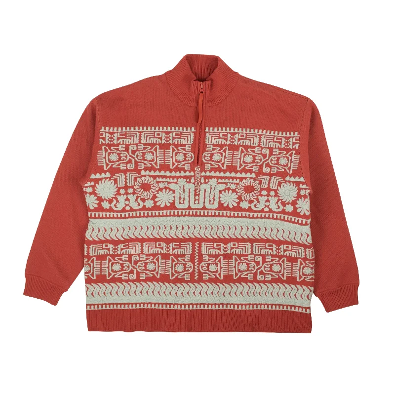 A perfect wardrobe for fashionable women   Rust And Powder Blue Wool Aztec Sweater