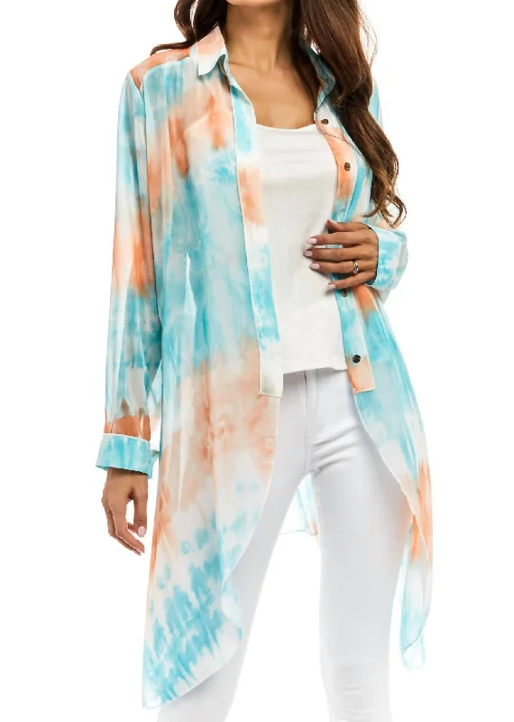Effortlessly stylish outfits for the modern woman   Sheer Button Down Duster In A Watercolor Mix