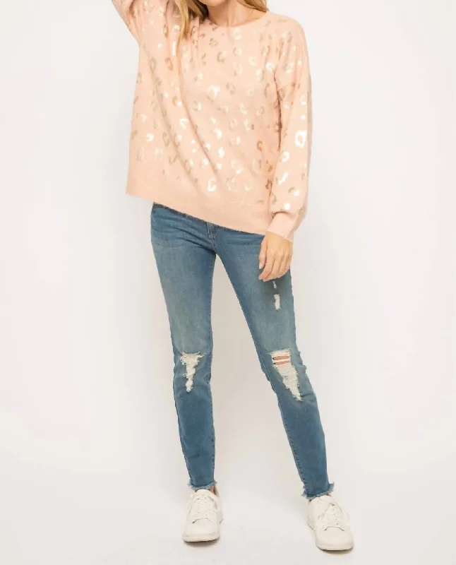 Discover the latest trends in women’s fashion   Shiny Gold Leopard Sweater In Blush