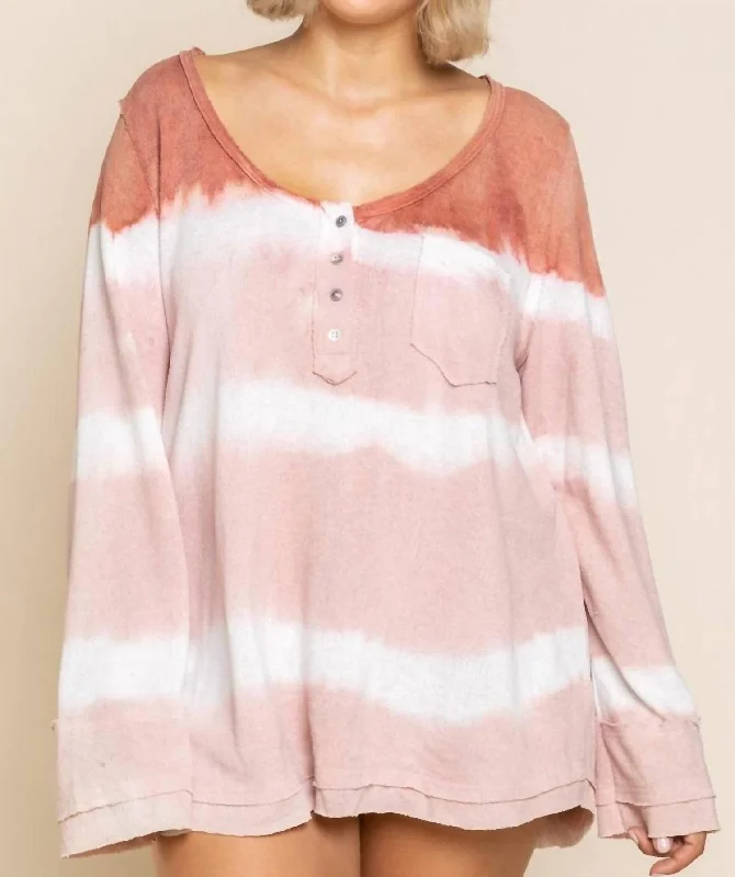 Sporty-chic women’s apparel for active lifestyles   Stripe Tie Dye Plus Sweater In Wild Strawberry