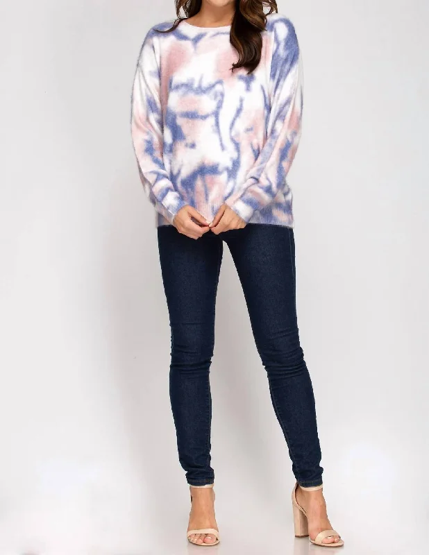 Modern fashion pieces designed for all women   Tie Dye Sweater In Purple And Mauve