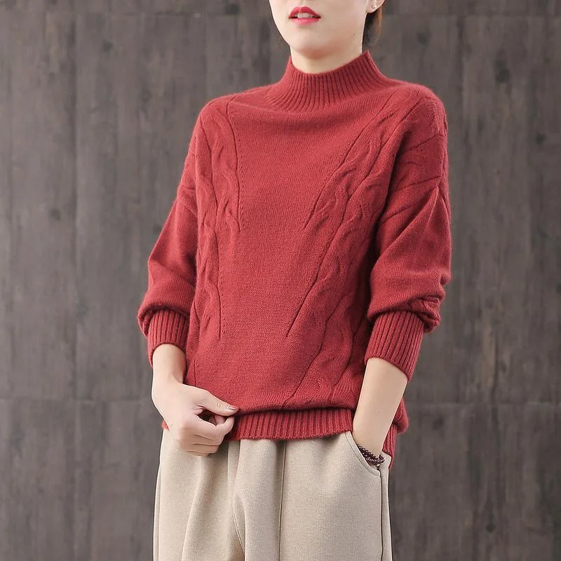 Iconic women’s outfits that never go out of style   Women red sweater tops oversized knitwear high neck