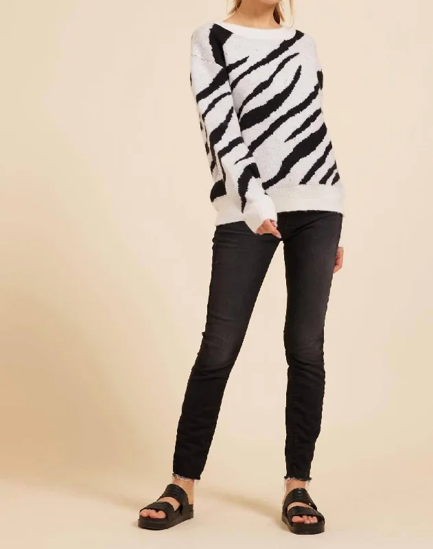 Comfortable yet fashionable women’s wear   Zebra Print Sweater In Black And White