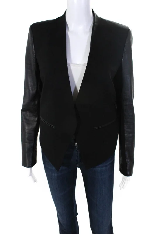 Modern fashion pieces designed for all women Helmut Lang Women's Leather One-Button Collarless Jacket Black Modern fashion pieces designed for all women Helmut Lang Women's Leather One-Button Collarless Jacket Black