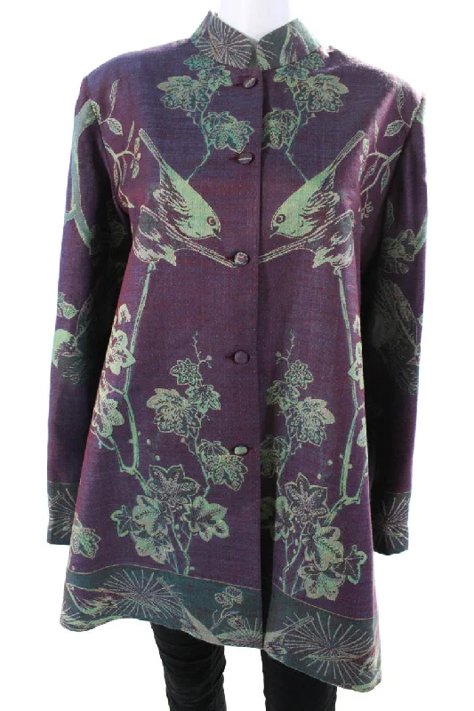 Confidence-boosting clothing for women   Jennifer T Womens Birds Floral Jacquard Jacket Purple Green Cashmere Silk IT 46