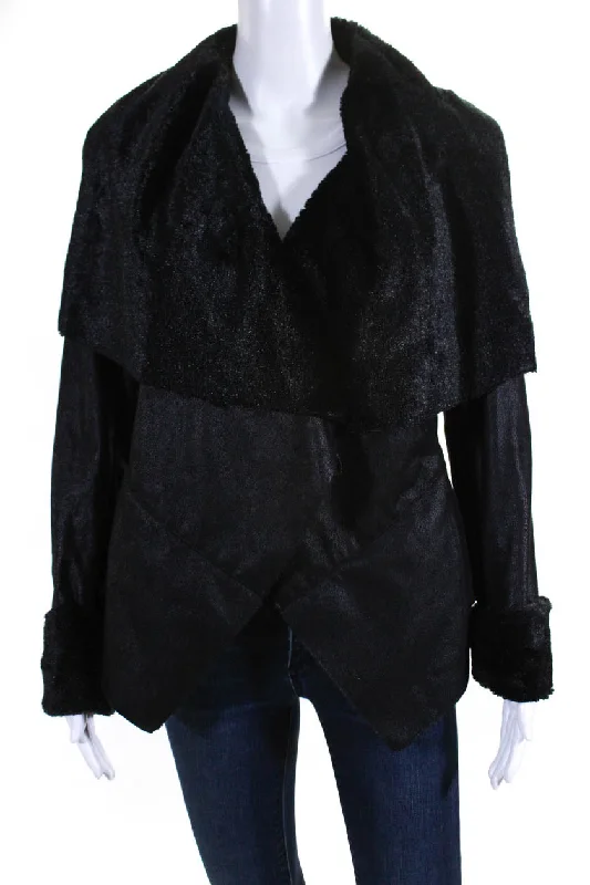 Trendy women’s clothing that suits every taste   Neiman Marcus Womens Faux Fur Faux Shearling Waterfall Coat Jacket Black Small