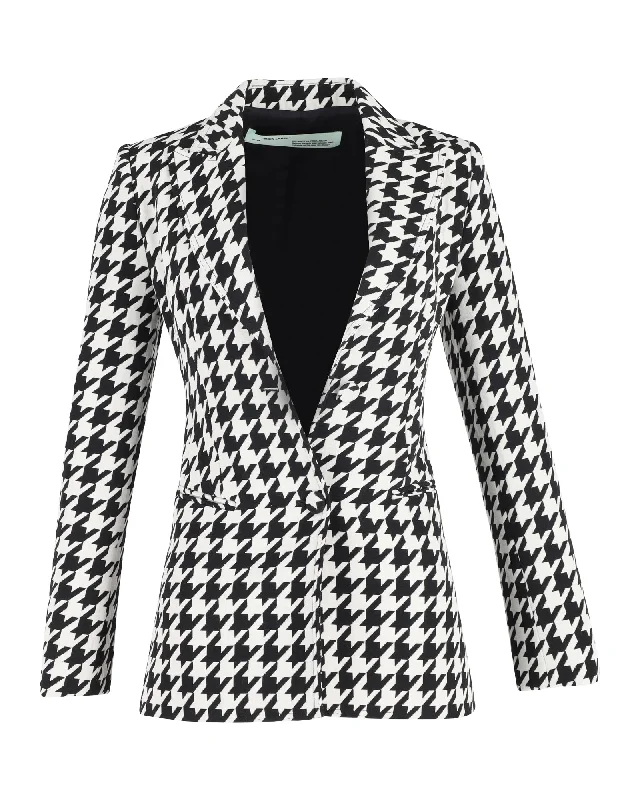  Dress up or down with these versatile pieces   Off-White Houndstooth Blazer in Black and White Wool