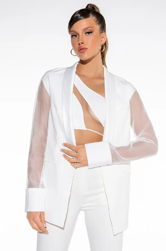  Create a timeless wardrobe with fashionable pieces   OLIVIER SHEER MIX MEDIA BLAZER