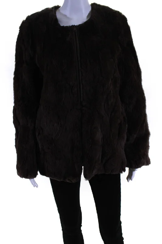 Clothing that’s as bold as you are   Parosh Womens Rabbit Fur Full Zipper Jacket Brown