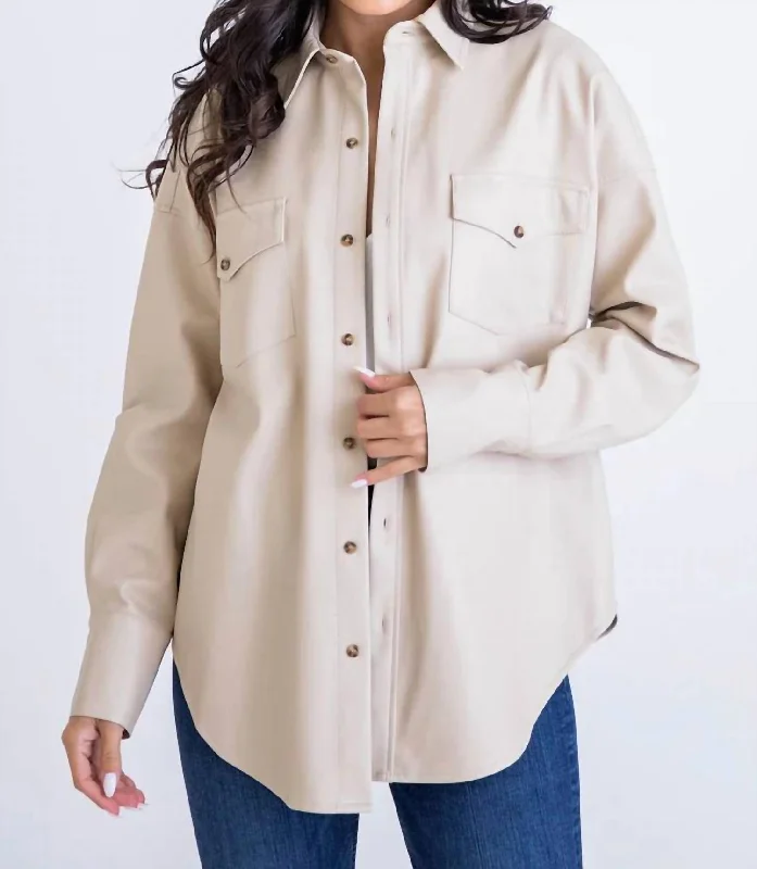 Designer-inspired women’s fashion at affordable prices   Pleather Shacket In Ivory