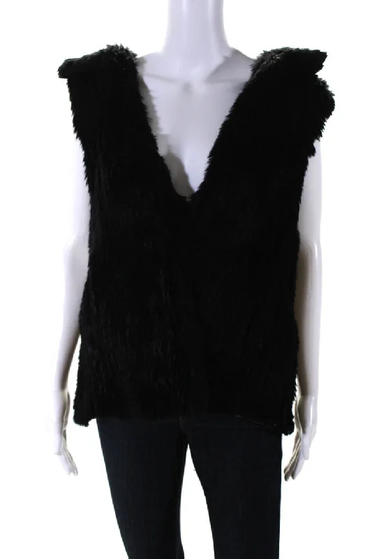 Refresh your wardrobe with stylish women’s outfits   Pologeorgis Womens Rabbit Fur Dyed Sleeveless Open Collared Vest Black