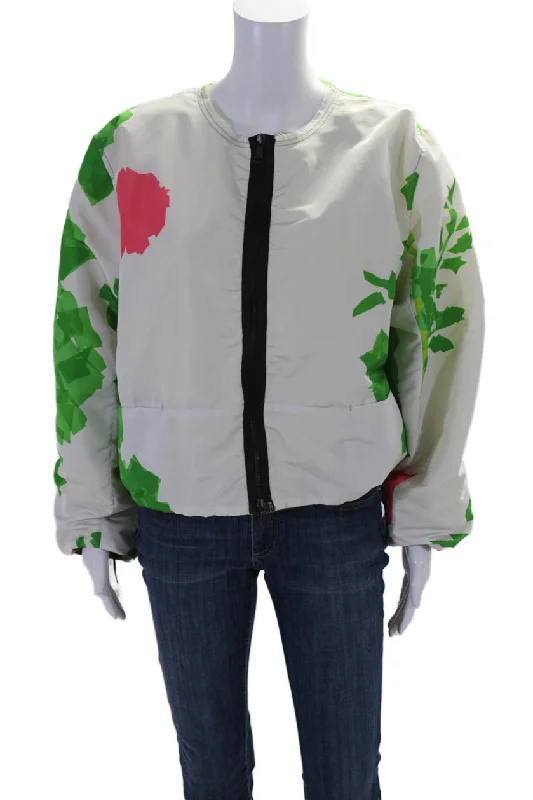 Casual yet chic women’s outfits for work or play   Rohka Womens Front Zip Abstract Cropped Summer Bomber Jacket White One