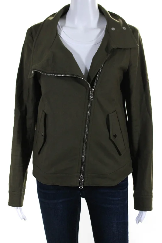 Everyday essentials for a stylish wardrobe   Veronica Beard Womens Unlined Sateen Asymmetrical Zip Coat Olive Green
