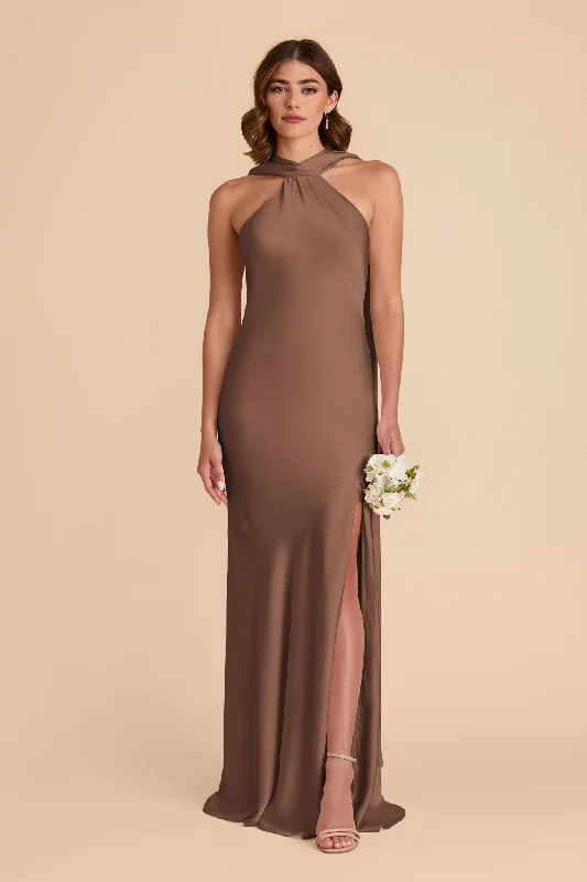 Stylish and comfortable outfits for women   Eileen Matte Satin Dress - Mocha