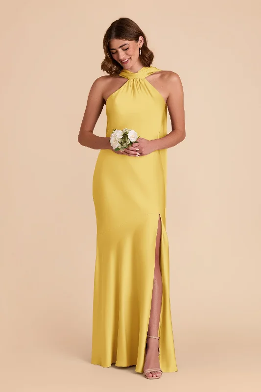 Refresh your closet with chic and comfy styles   Eileen Matte Satin Dress - Sunflower Yellow