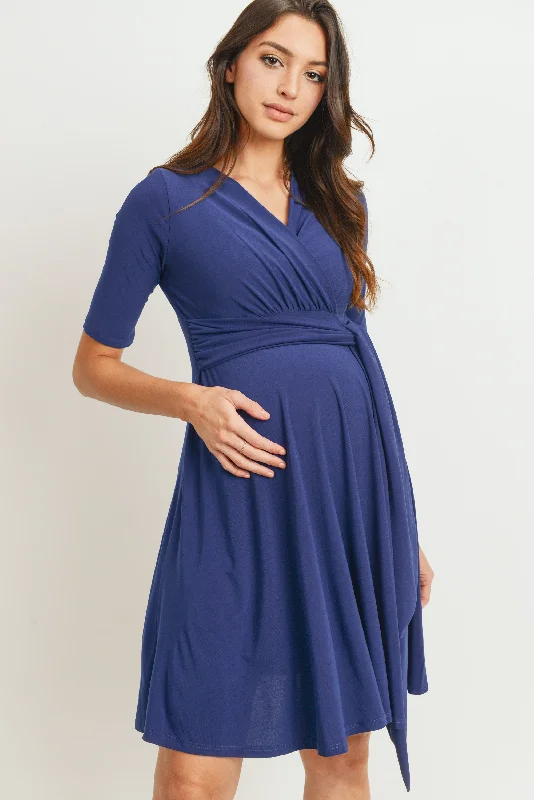 Stylish and comfortable outfits for women   Solid Side Tie V-Neck Maternity Dress