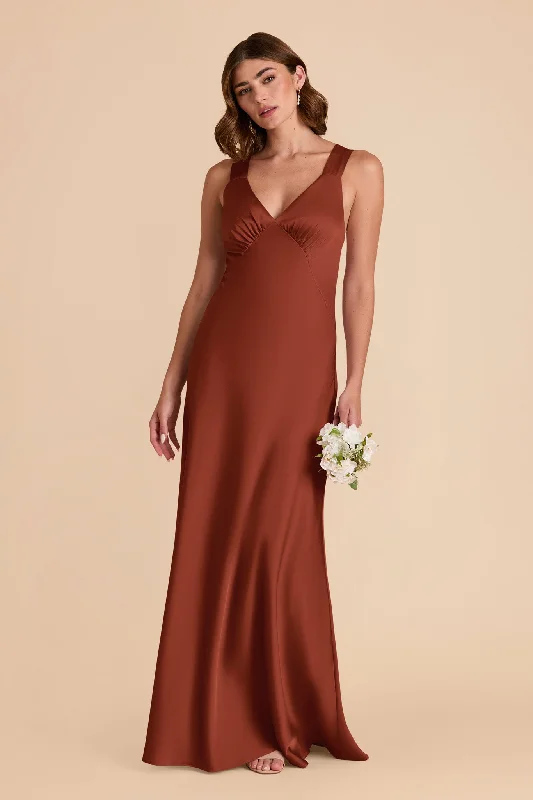 Bold and beautiful clothing for every woman   Veronica Matte Satin Dress - Auburn