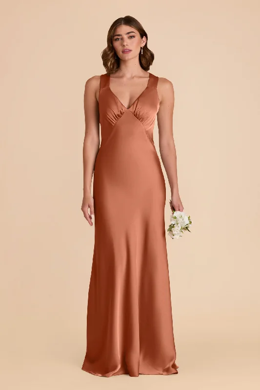 Effortlessly chic outfits for the modern woman   Veronica Matte Satin Dress - Terracotta