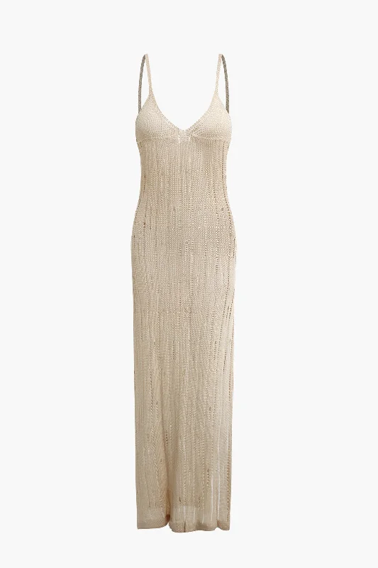    Elegant evening wear for special events   Distressed V-neck Slit Slip Maxi Dress