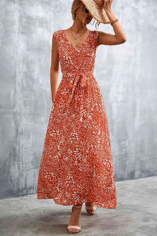   Find your perfect fit with stylish women’s clothing   Printed V-Neck Tie Waist Maxi Dress
