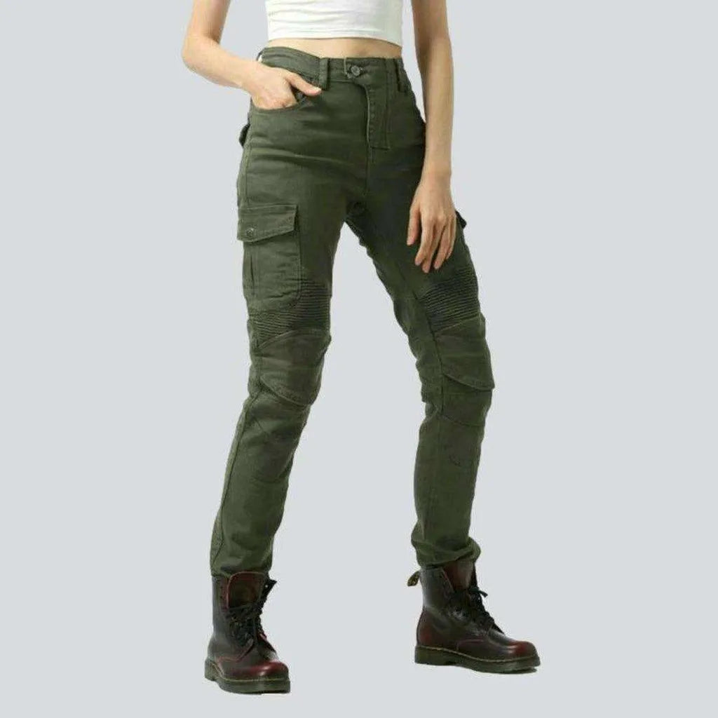 Elegant and comfortable women’s fashion wear   Army green women's biker jeans