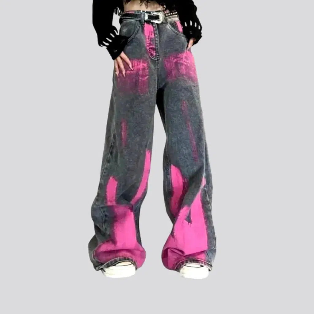 Chic, modern fashion for empowered women   Vintage pink-stains jeans
 for women