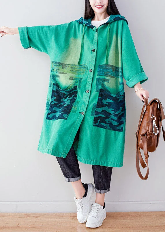 Bold, confident, and stylish women’s clothing   Fashion Green Hooded Print Cotton Hoodie Coat Spring