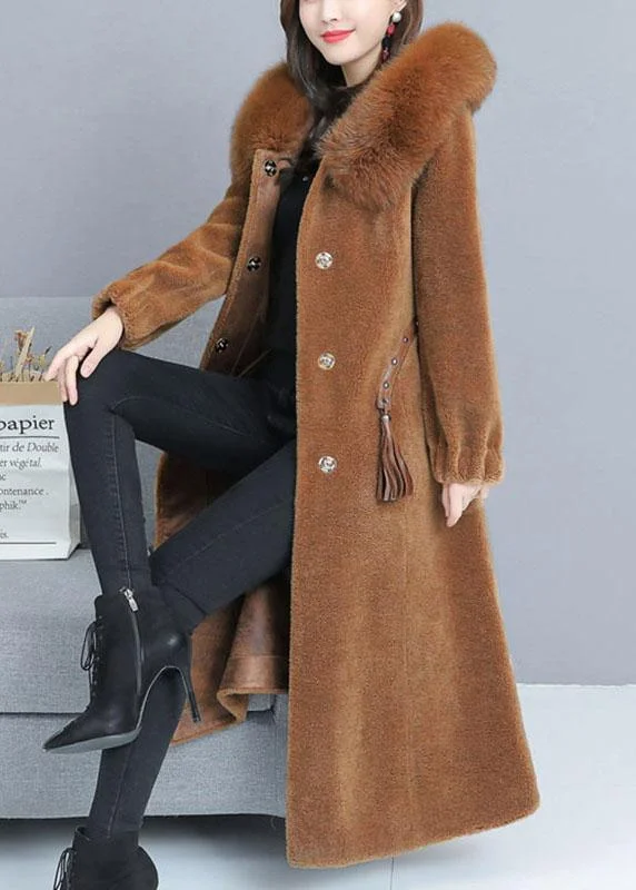 Sporty-chic women’s apparel for active lifestyles   Fine Caramel Pockets Button Thick Winter Long Sleeve Coats