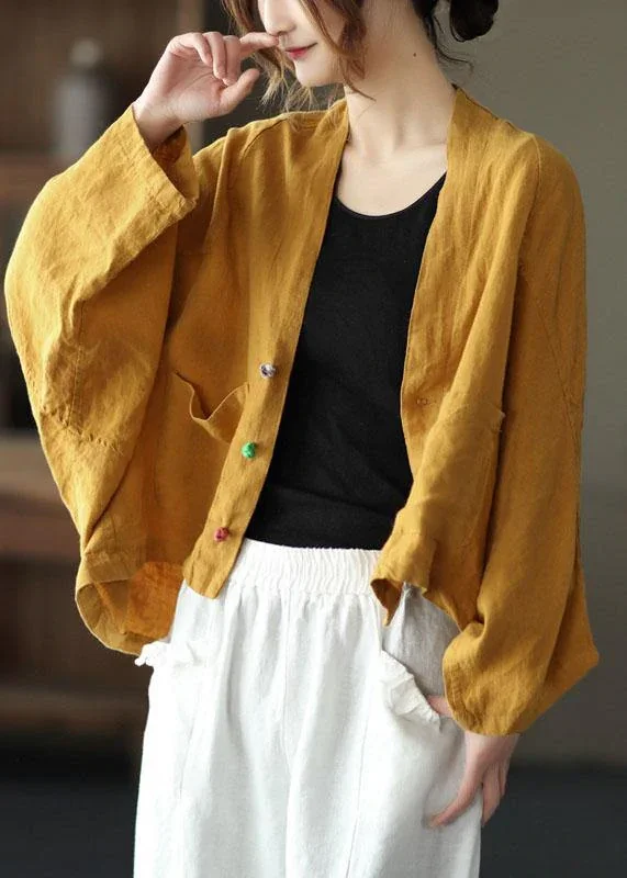 Chic and comfortable clothing for busy women Fine Yellow Bat wing Sleeve Pockets Coat Short Chic and comfortable clothing for busy women Fine Yellow Bat wing Sleeve Pockets Coat Short