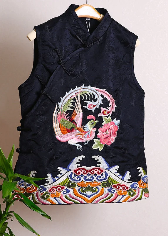Step up your style with trendy women’s clothing Fitted Black Stand Collar Embroidered Floral Button Waistcoat Fall Step up your style with trendy women’s clothing Fitted Black Stand Collar Embroidered Floral Button Waistcoat Fall